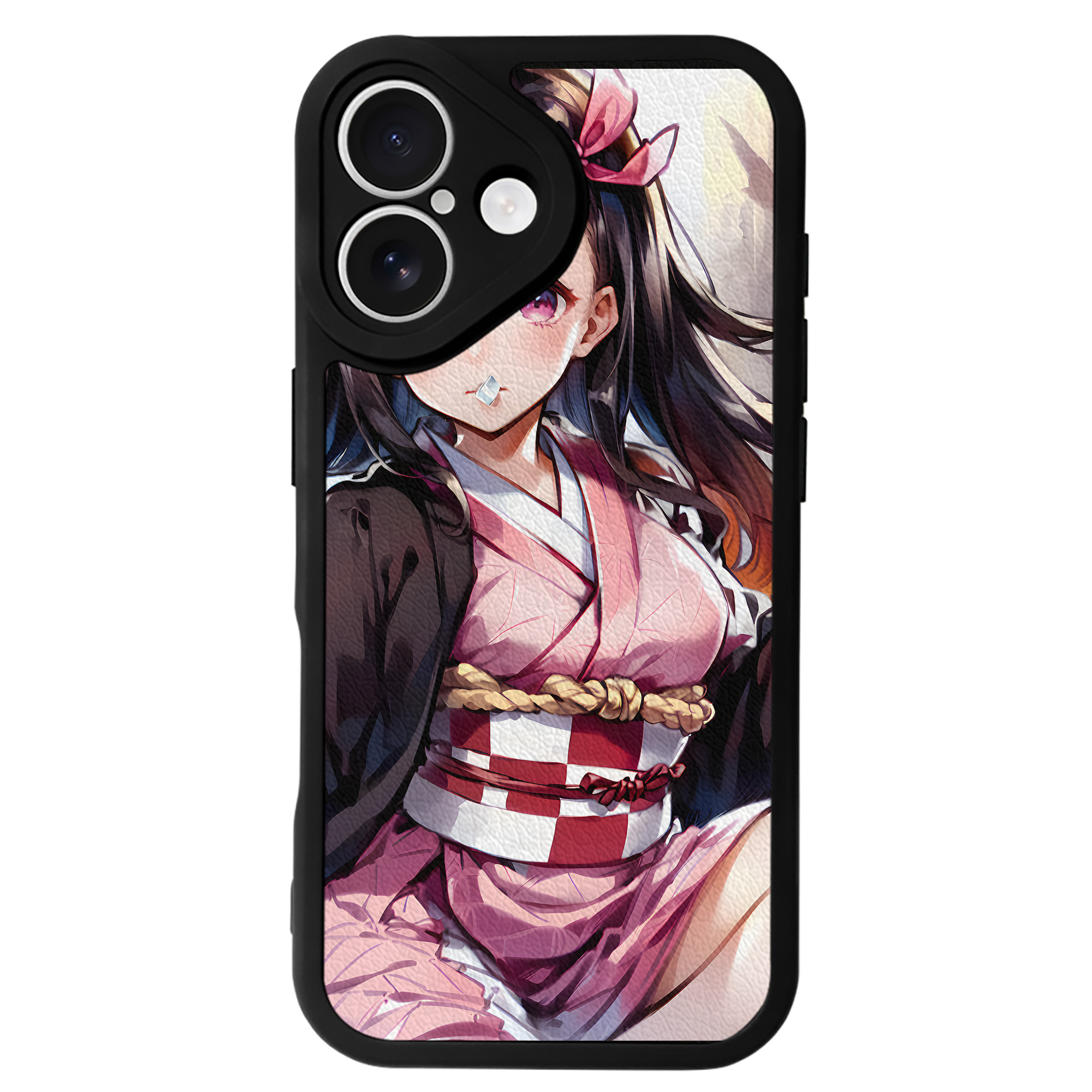 （画像用） 鬼滅の刃（きめつのやいば）竈門 禰󠄀豆子／かまど ねずこ Kamado Nezuko 【iPhone 16シリーズ対応】シリコンスマホケース（レザー調） 材質：シリコン
